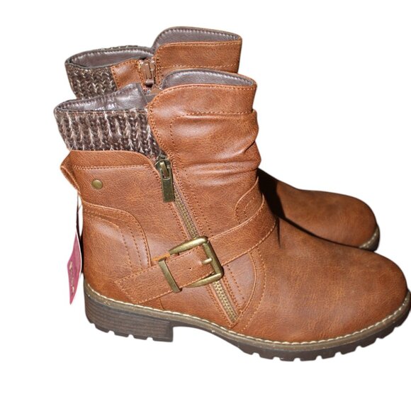 BOOT SALE!!! Hawkwell Combat Fashion Side Zipper Buckle Ankle Booties 7 NWT - Picture 3 of 14